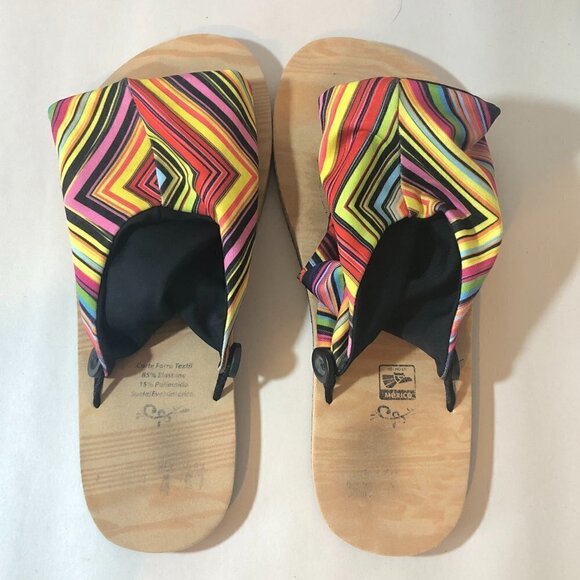 CHULA Sandals Women's Size US7 Pink Green Multicolor Mexican Striped Fabric - Picture 5 of 11